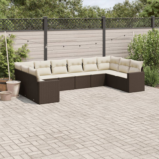 10-delige Loungeset met kussens poly rattan bruin is nu te koop bij PeponiXL, paradijselijk wonen!