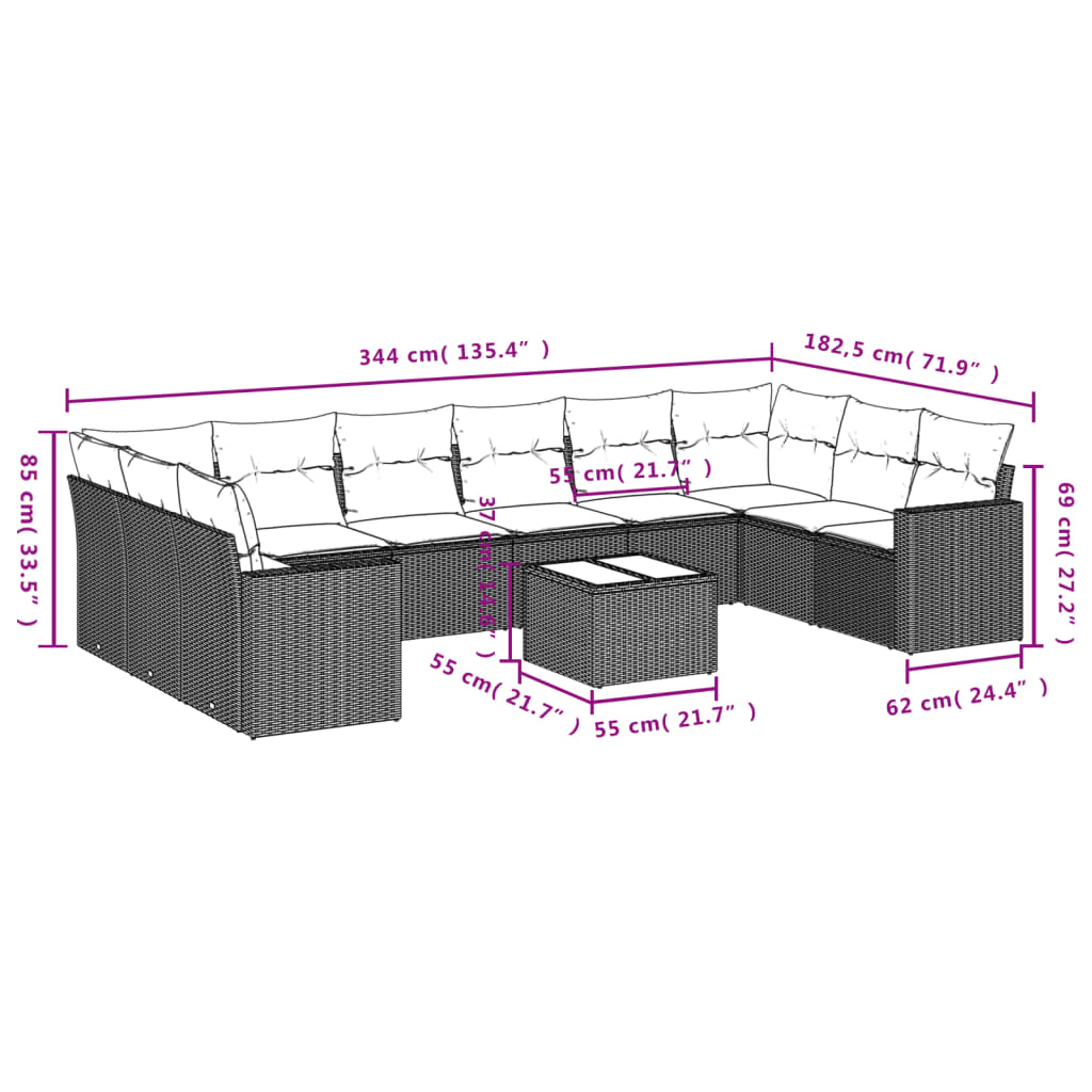 11-delige Loungeset met kussens poly rattan zwart is nu te koop bij PeponiXL, paradijselijk wonen!