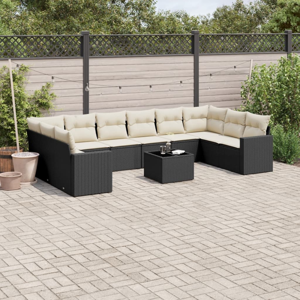 11-delige Loungeset met kussens poly rattan zwart is nu te koop bij PeponiXL, paradijselijk wonen!