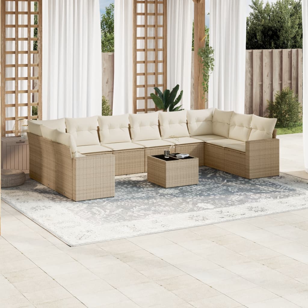 11-delige Tuinset met kussens poly rattan beige is nu te koop bij PeponiXL, paradijselijk wonen!