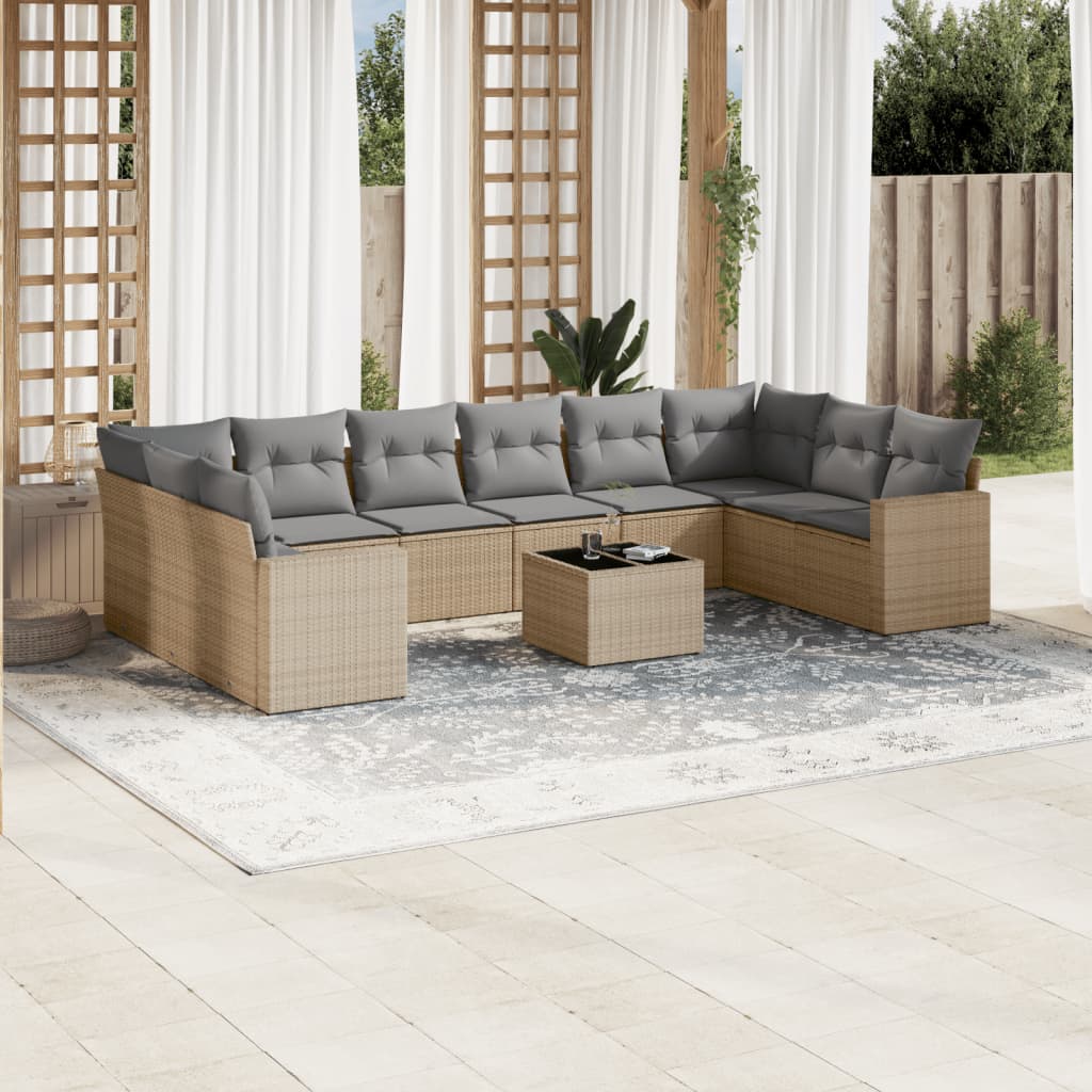 11-delige Tuinset met kussens poly rattan beige is nu te koop bij PeponiXL, paradijselijk wonen!