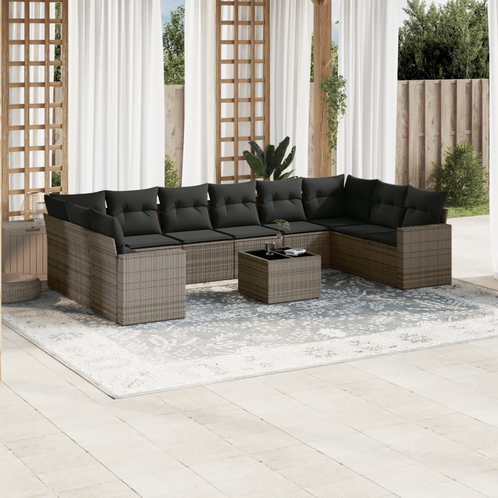 11-delige Loungeset met kussens poly rattan grijs is nu te koop bij PeponiXL, paradijselijk wonen!