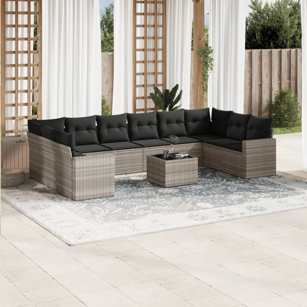 11-delige Loungeset met kussens poly rattan lichtgrijs is nu te koop bij PeponiXL, paradijselijk wonen!