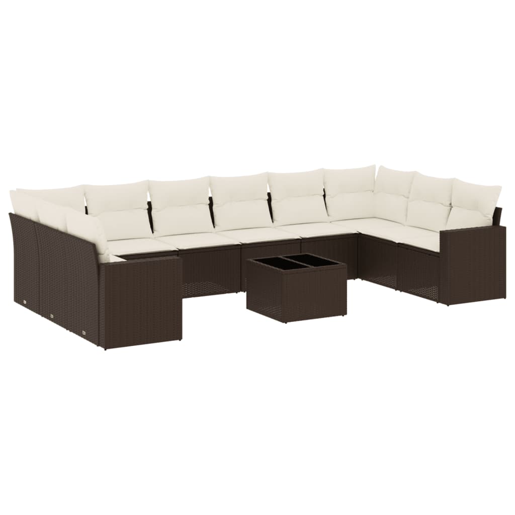 11-delige Loungeset met kussens poly rattan bruin is nu te koop bij PeponiXL, paradijselijk wonen!