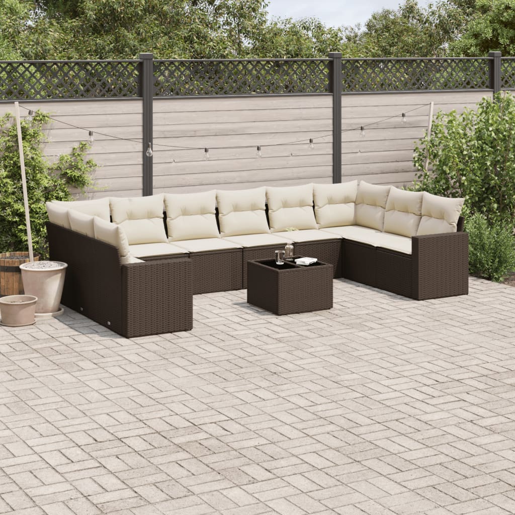 11-delige Loungeset met kussens poly rattan bruin is nu te koop bij PeponiXL, paradijselijk wonen!