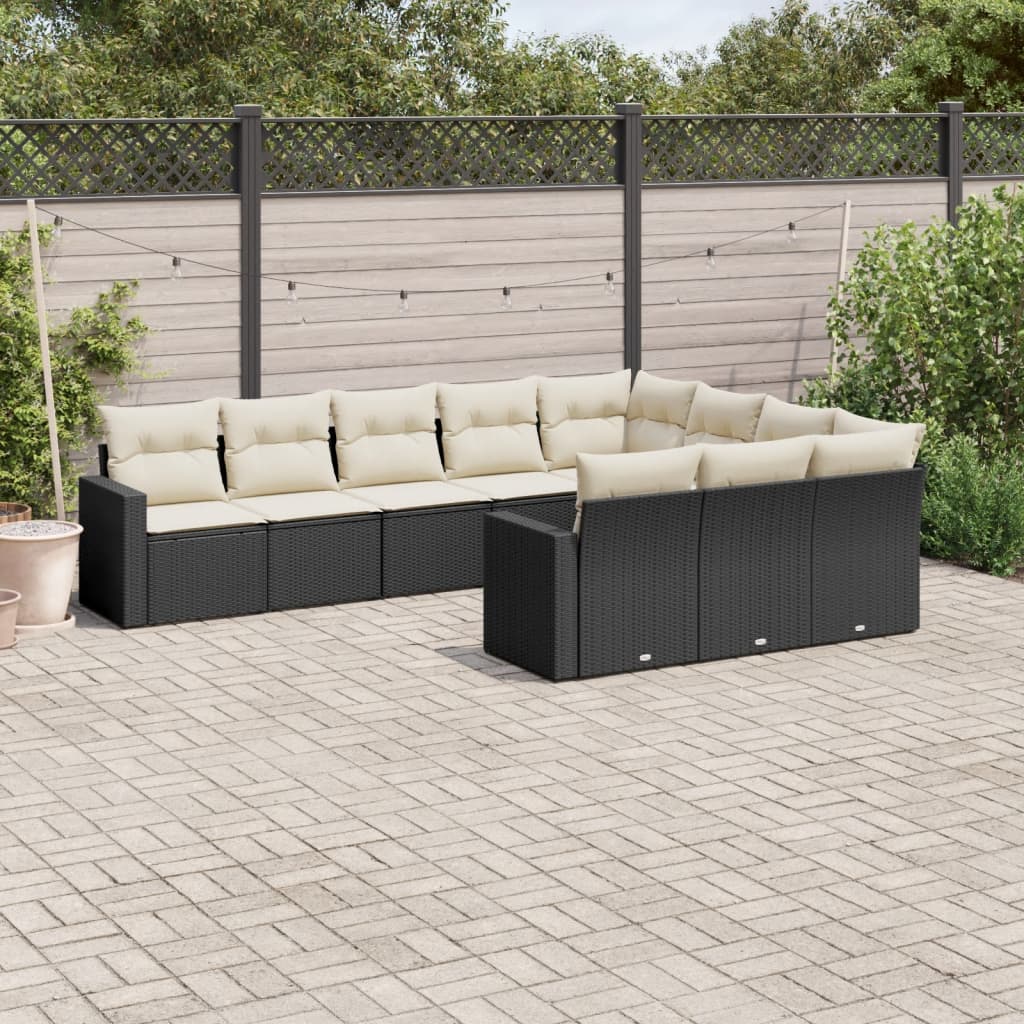 10-delige Loungeset met kussens poly rattan zwart is nu te koop bij PeponiXL, paradijselijk wonen!