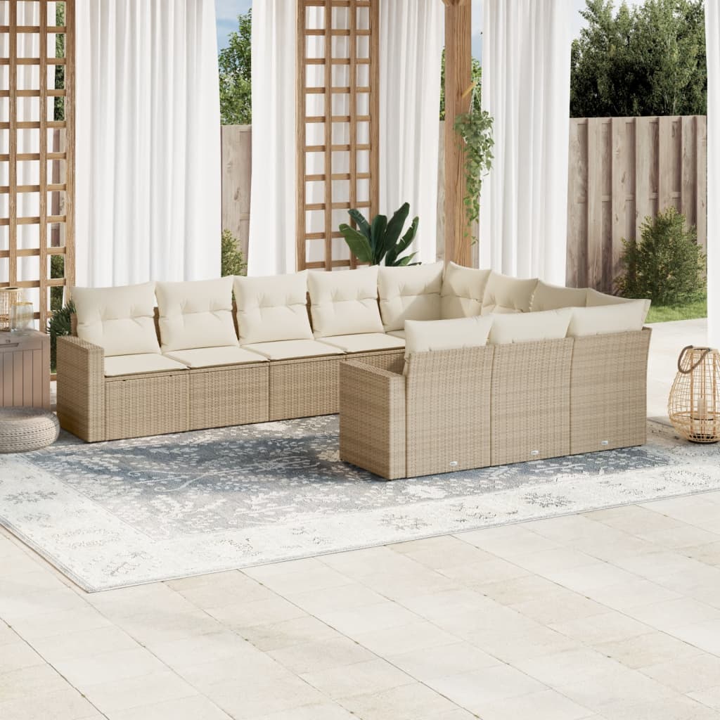 10-delige Loungeset met kussens poly rattan beige is nu te koop bij PeponiXL, paradijselijk wonen!