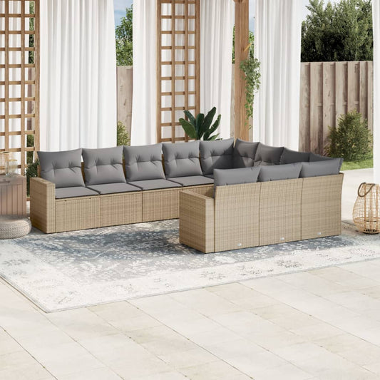 10-delige Loungeset met kussens poly rattan beige is nu te koop bij PeponiXL, paradijselijk wonen!