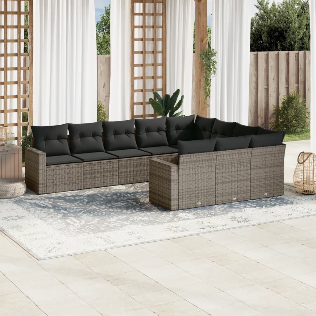 10-delige Loungeset met kussens poly rattan grijs is nu te koop bij PeponiXL, paradijselijk wonen!