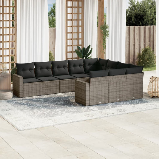 10-delige Loungeset met kussens poly rattan grijs is nu te koop bij PeponiXL, paradijselijk wonen!