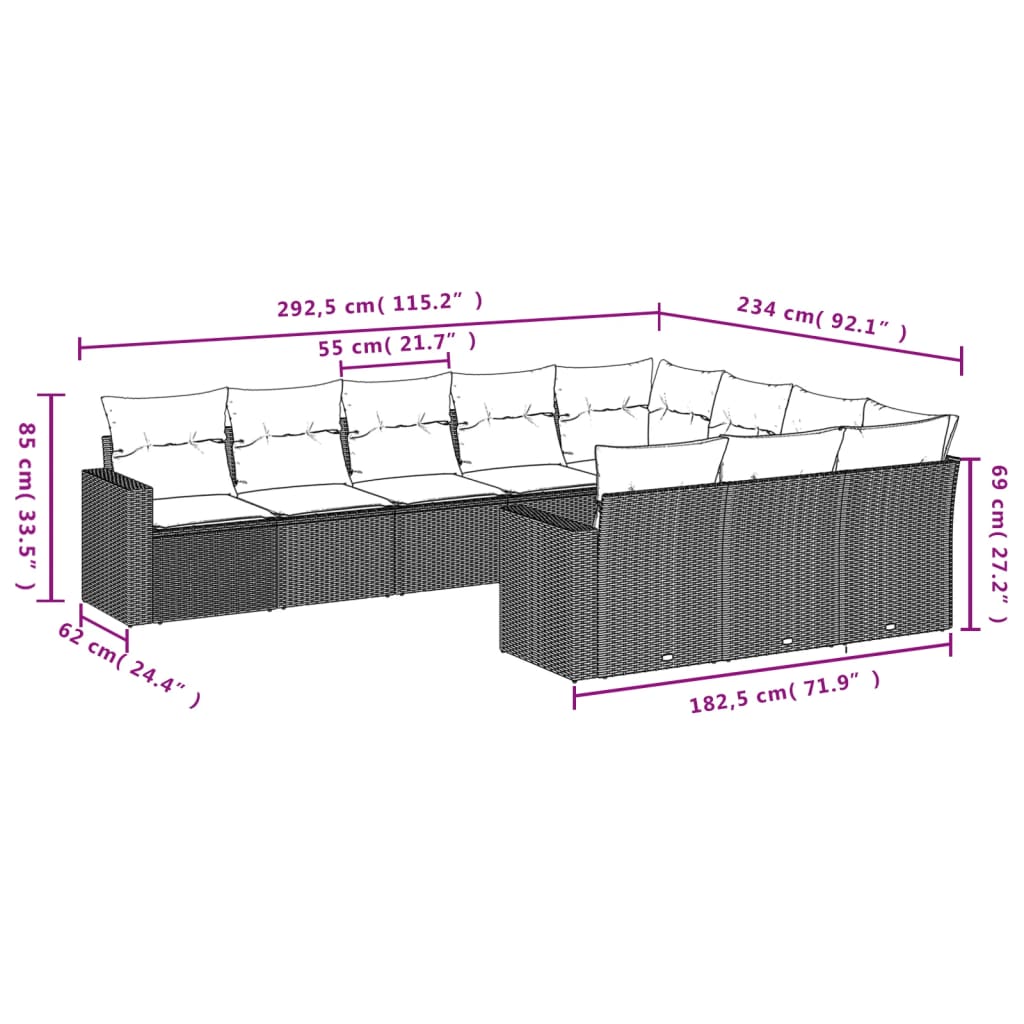10-delige Loungeset met kussens poly rattan lichtgrijs is nu te koop bij PeponiXL, paradijselijk wonen!