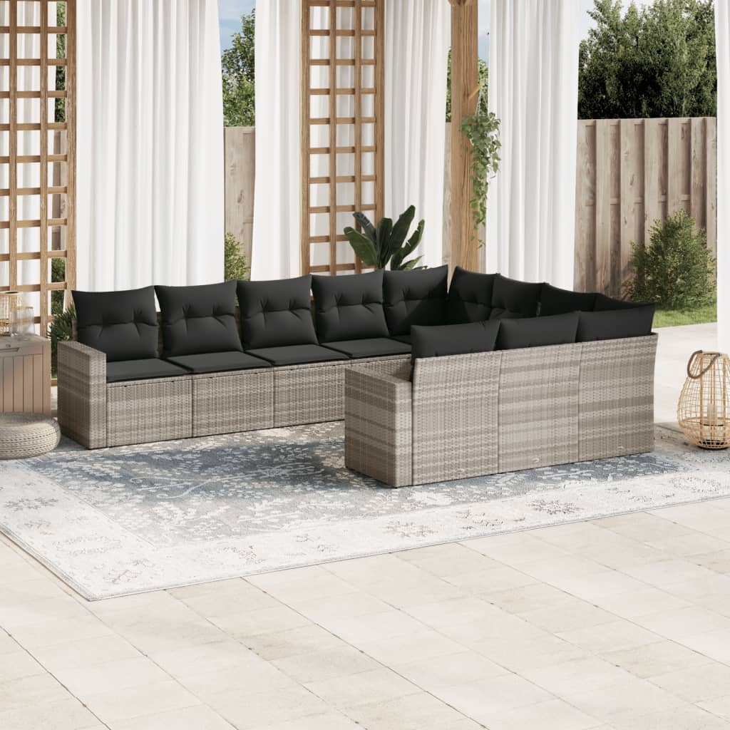 10-delige Loungeset met kussens poly rattan lichtgrijs is nu te koop bij PeponiXL, paradijselijk wonen!