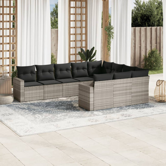10-delige Loungeset met kussens poly rattan lichtgrijs is nu te koop bij PeponiXL, paradijselijk wonen!