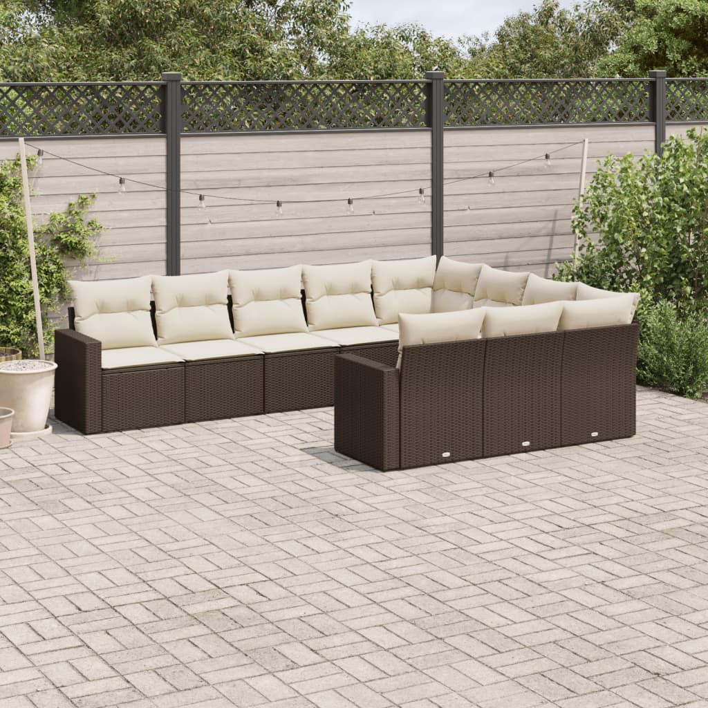 10-delige Loungeset met kussens poly rattan bruin is nu te koop bij PeponiXL, paradijselijk wonen!