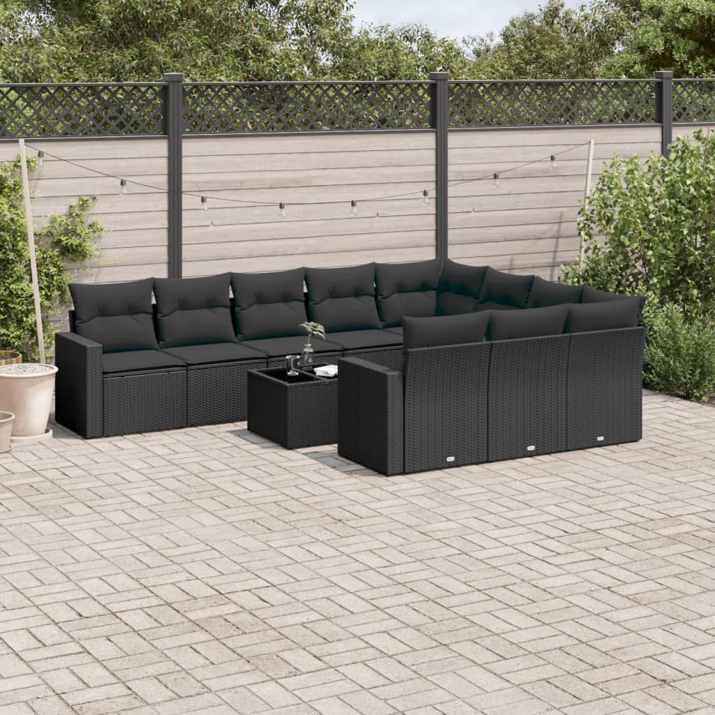 11-delige Loungeset met kussens poly rattan zwart is nu te koop bij PeponiXL, paradijselijk wonen!