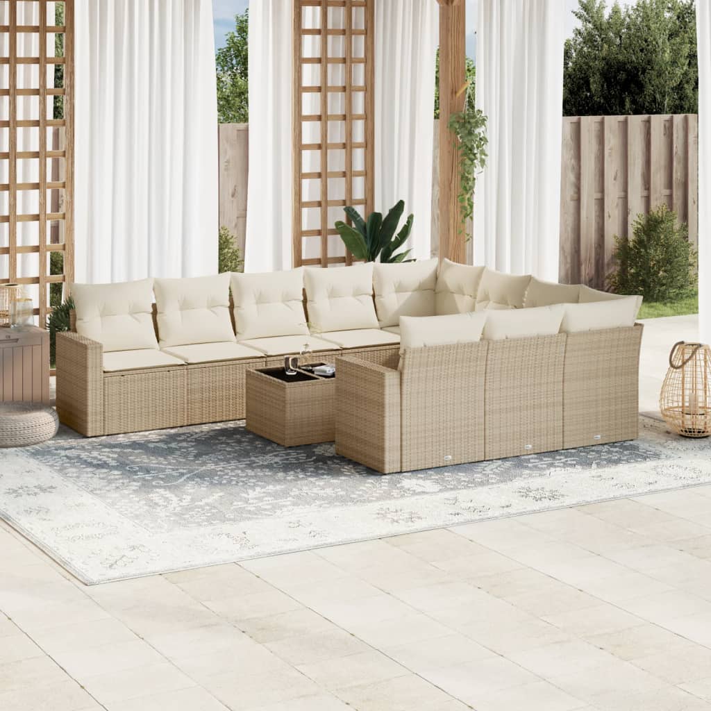 11-delige Tuinset met kussens poly rattan beige is nu te koop bij PeponiXL, paradijselijk wonen!