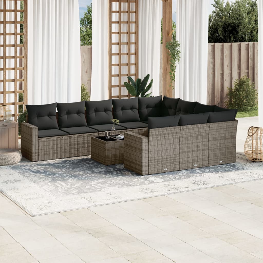 11-delige Loungeset met kussens poly rattan grijs is nu te koop bij PeponiXL, paradijselijk wonen!