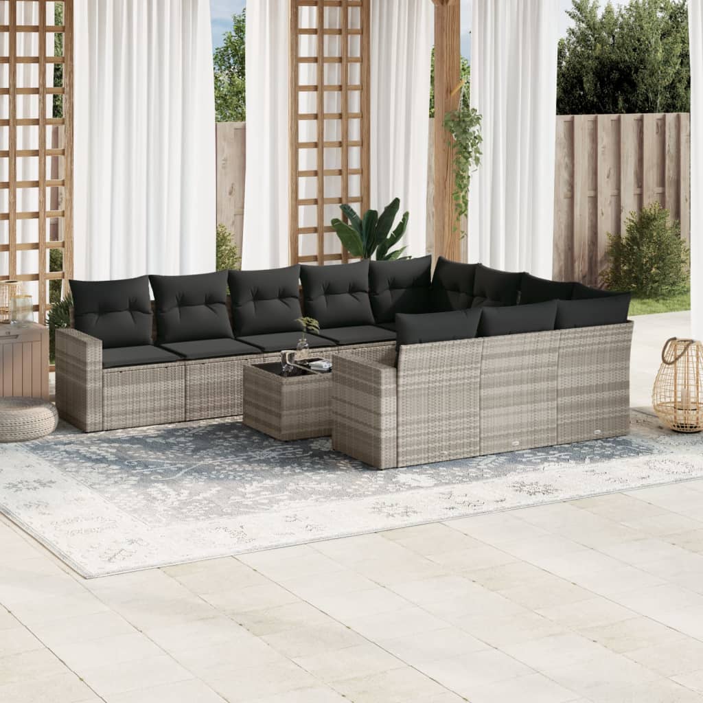 11-delige Loungeset met kussens poly rattan lichtgrijs is nu te koop bij PeponiXL, paradijselijk wonen!