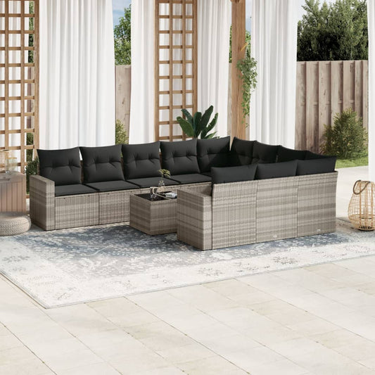 11-delige Loungeset met kussens poly rattan lichtgrijs is nu te koop bij PeponiXL, paradijselijk wonen!