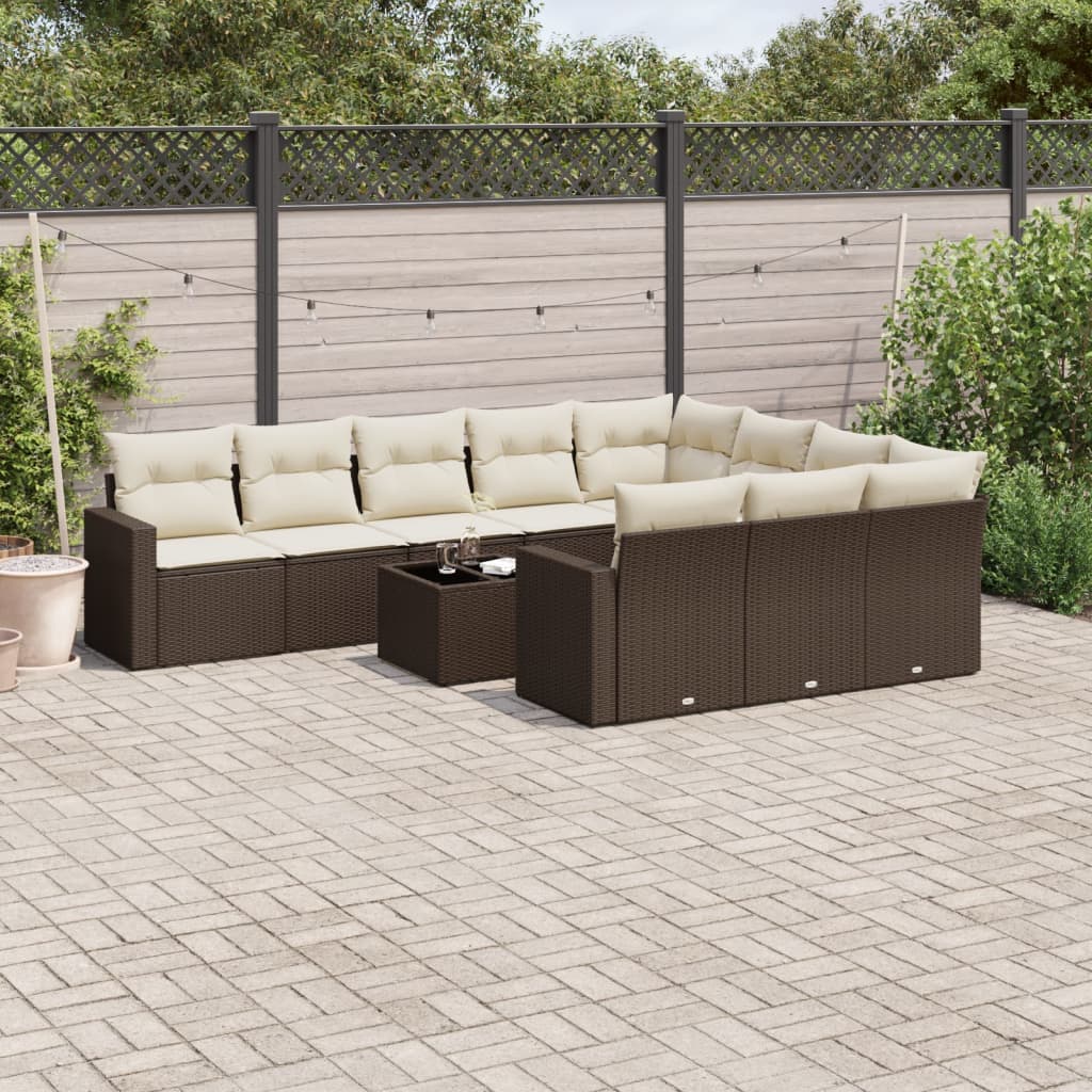 11-delige Loungeset met kussens poly rattan bruin is nu te koop bij PeponiXL, paradijselijk wonen!