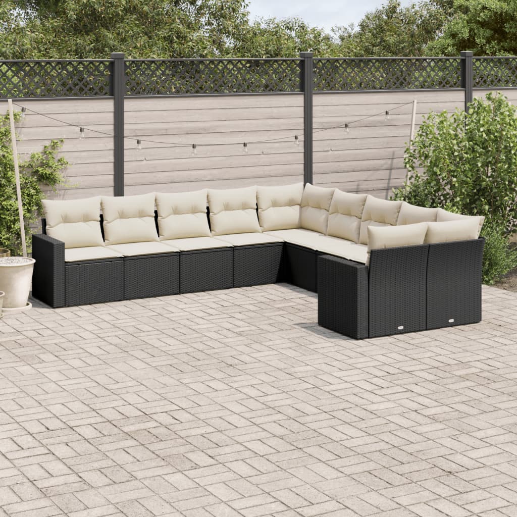 10-delige Loungeset met kussens poly rattan zwart is nu te koop bij PeponiXL, paradijselijk wonen!