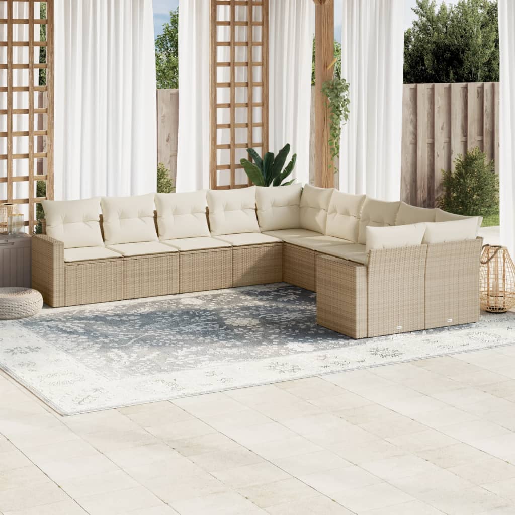 10-delige Loungeset met kussens poly rattan beige is nu te koop bij PeponiXL, paradijselijk wonen!