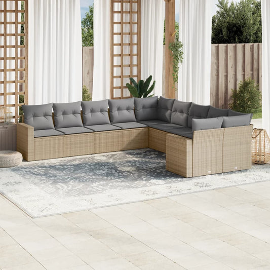 10-delige Loungeset met kussens poly rattan beige is nu te koop bij PeponiXL, paradijselijk wonen!