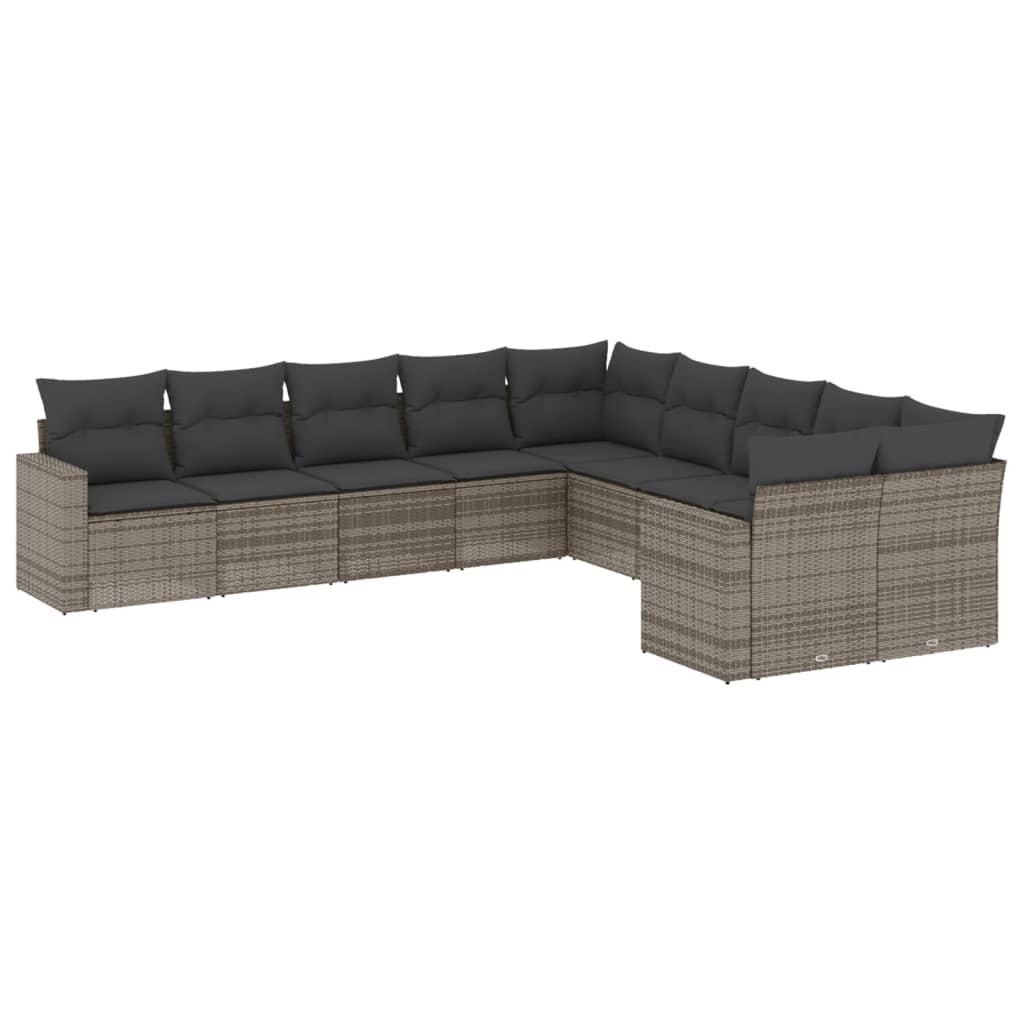 10-delige Loungeset met kussens poly rattan grijs is nu te koop bij PeponiXL, paradijselijk wonen!