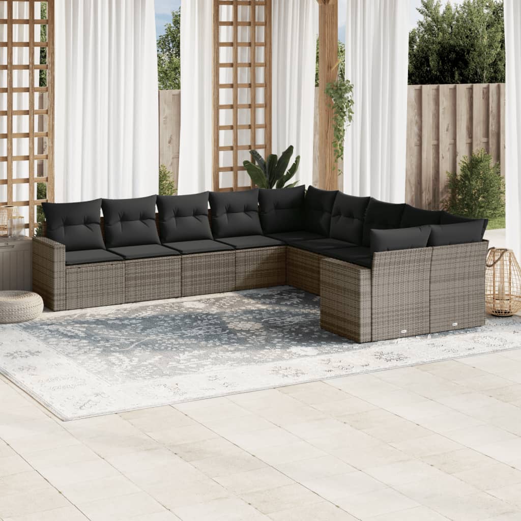 10-delige Loungeset met kussens poly rattan grijs is nu te koop bij PeponiXL, paradijselijk wonen!