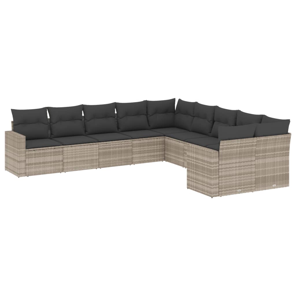 10-delige Loungeset met kussens poly rattan lichtgrijs is nu te koop bij PeponiXL, paradijselijk wonen!