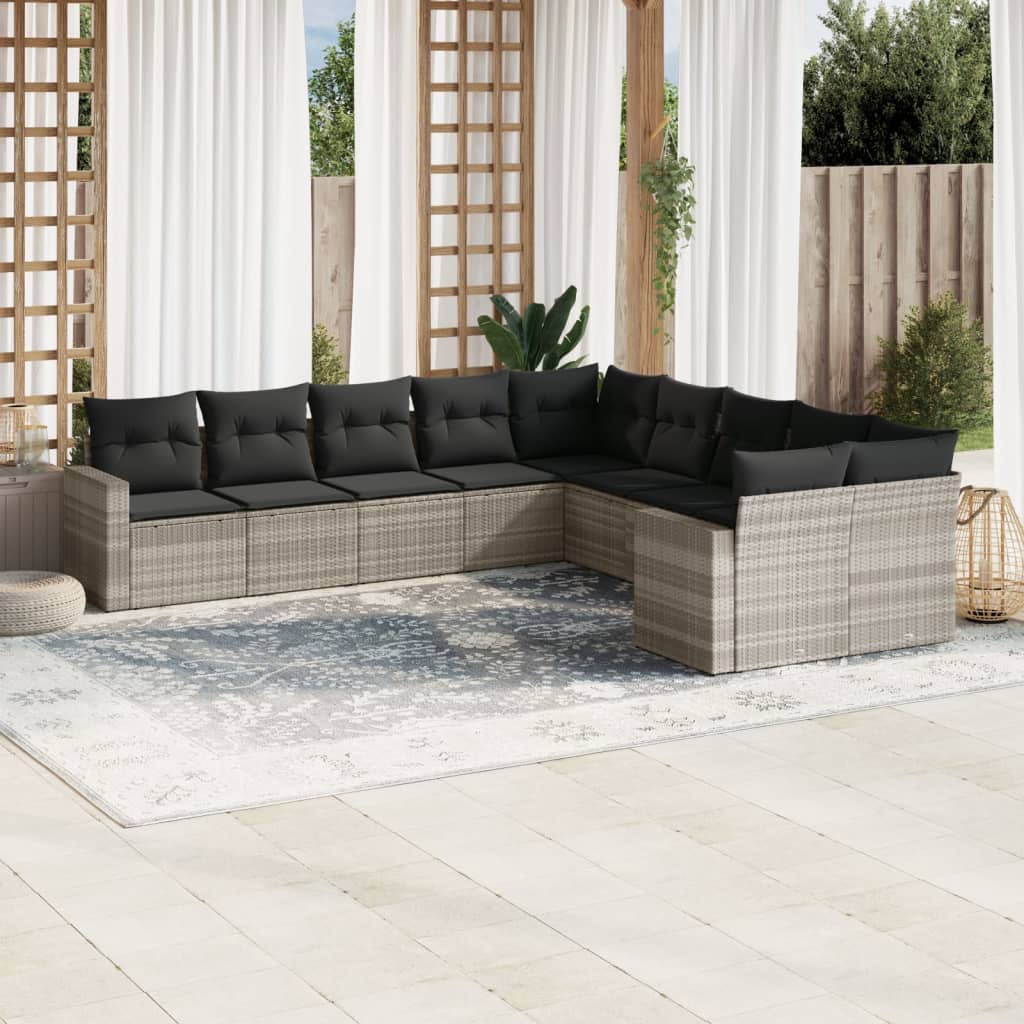 10-delige Loungeset met kussens poly rattan lichtgrijs is nu te koop bij PeponiXL, paradijselijk wonen!