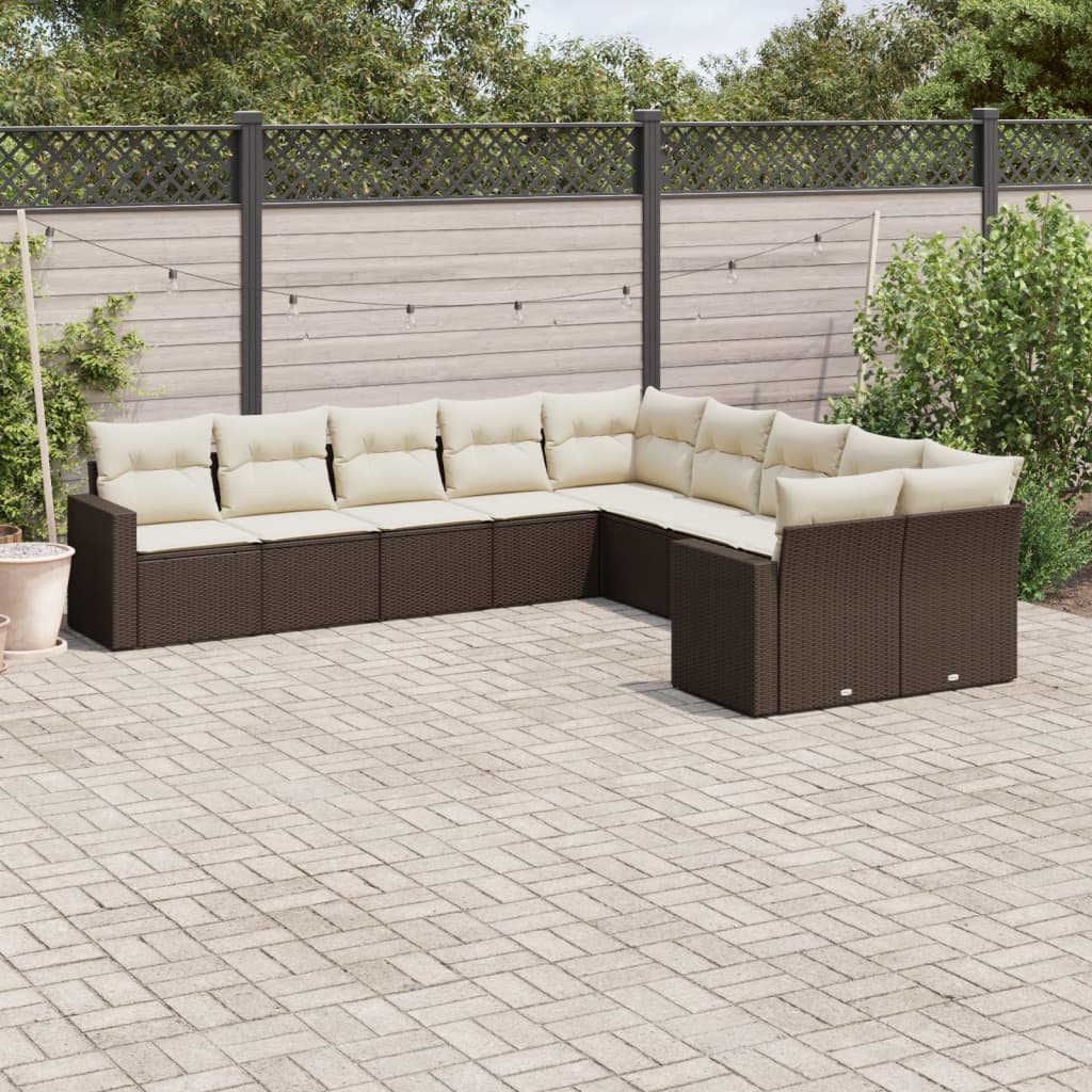10-delige Loungeset met kussens poly rattan bruin is nu te koop bij PeponiXL, paradijselijk wonen!