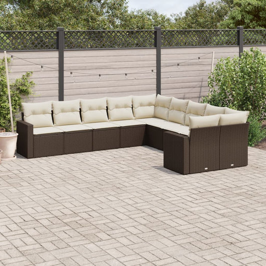 10-delige Loungeset met kussens poly rattan bruin is nu te koop bij PeponiXL, paradijselijk wonen!