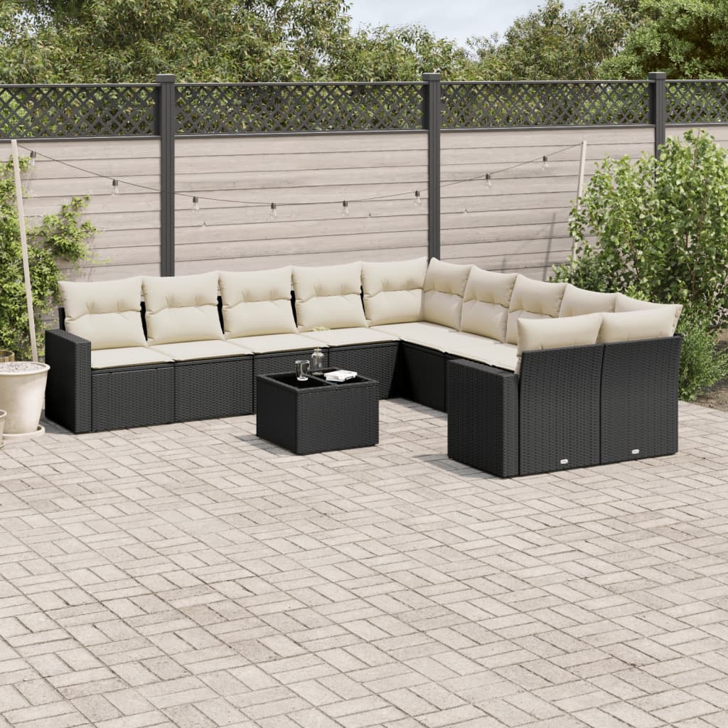 11-delige Loungeset met kussens poly rattan zwart is nu te koop bij PeponiXL, paradijselijk wonen!