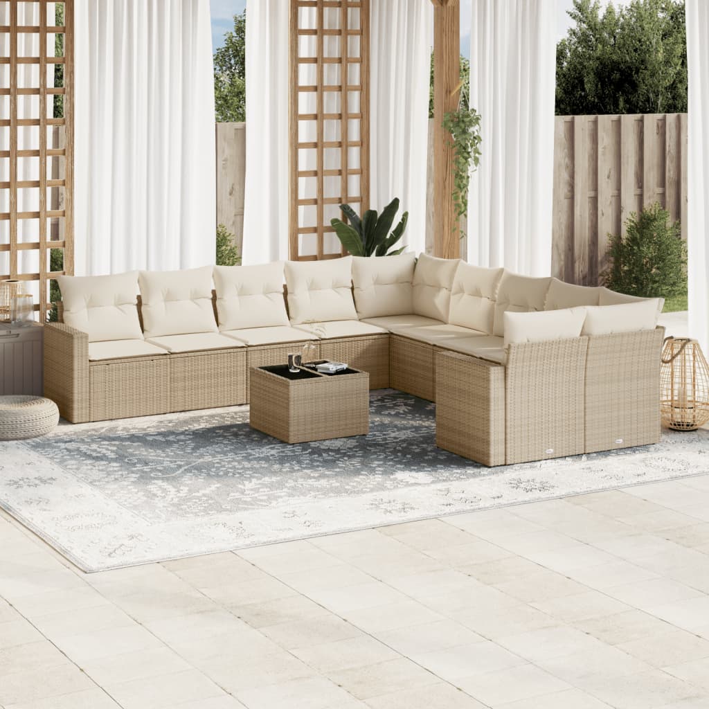 11-delige Tuinset met kussens poly rattan beige is nu te koop bij PeponiXL, paradijselijk wonen!