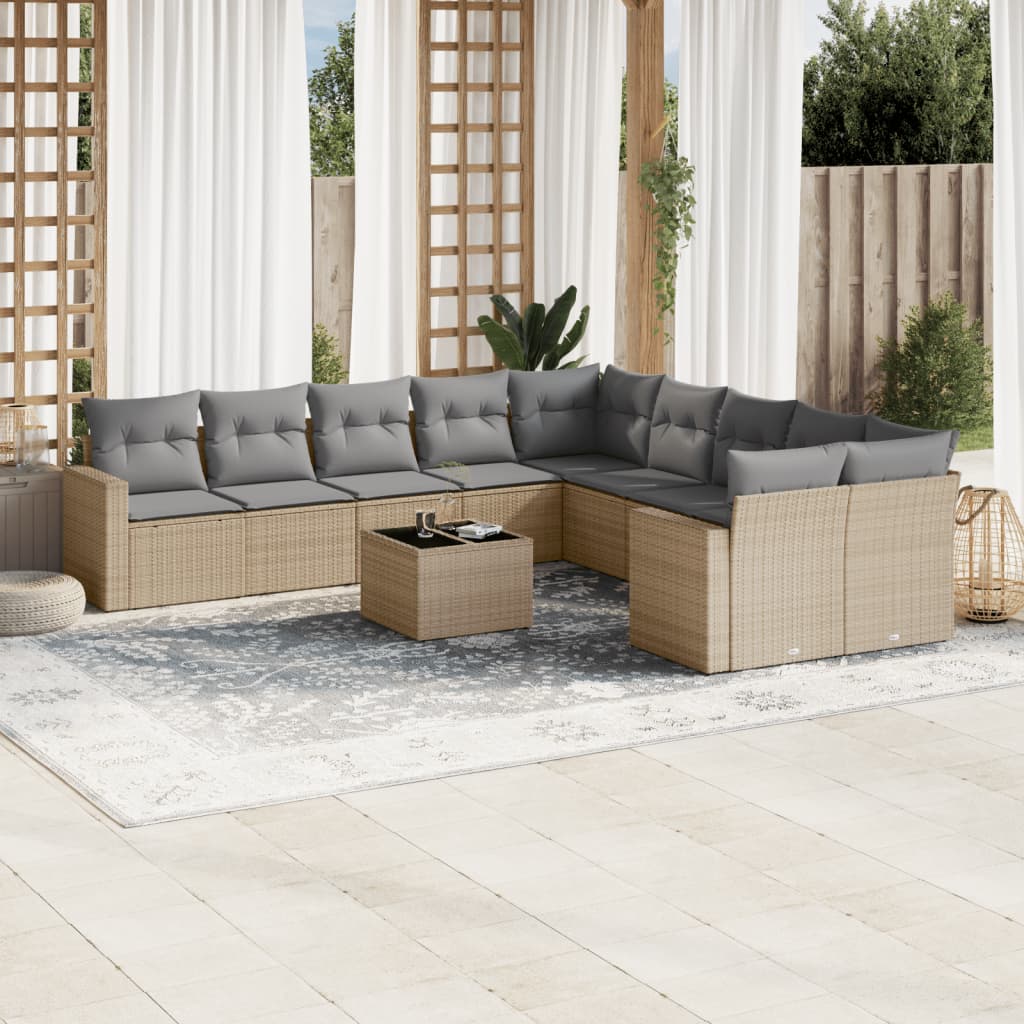 11-delige Tuinset met kussens poly rattan beige is nu te koop bij PeponiXL, paradijselijk wonen!