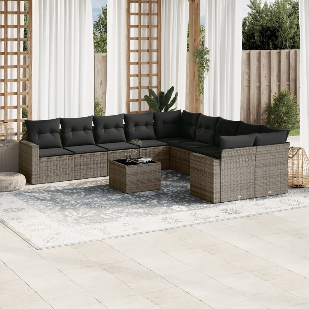 11-delige Loungeset met kussens poly rattan grijs is nu te koop bij PeponiXL, paradijselijk wonen!