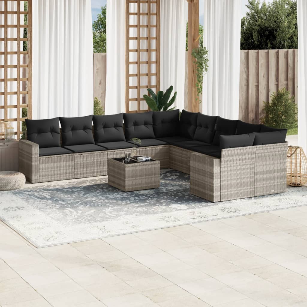 11-delige Loungeset met kussens poly rattan lichtgrijs is nu te koop bij PeponiXL, paradijselijk wonen!
