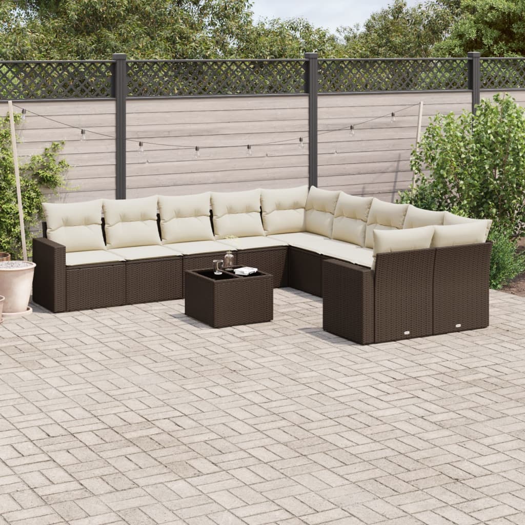 11-delige Loungeset met kussens poly rattan bruin is nu te koop bij PeponiXL, paradijselijk wonen!