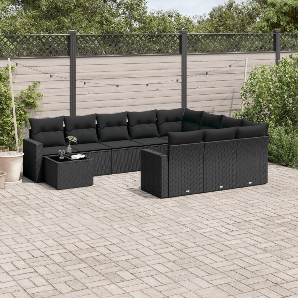 11-delige Loungeset met kussens poly rattan zwart is nu te koop bij PeponiXL, paradijselijk wonen!