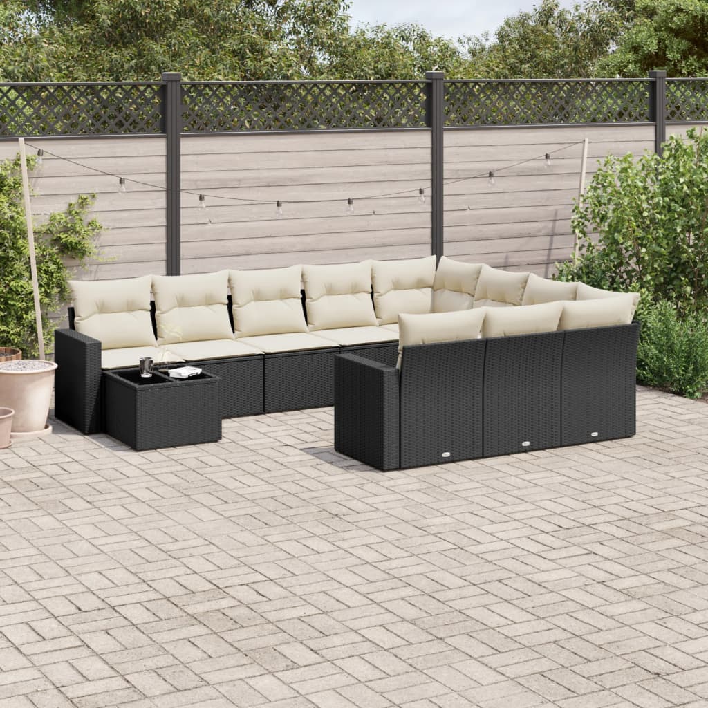 11-delige Loungeset met kussens poly rattan zwart is nu te koop bij PeponiXL, paradijselijk wonen!