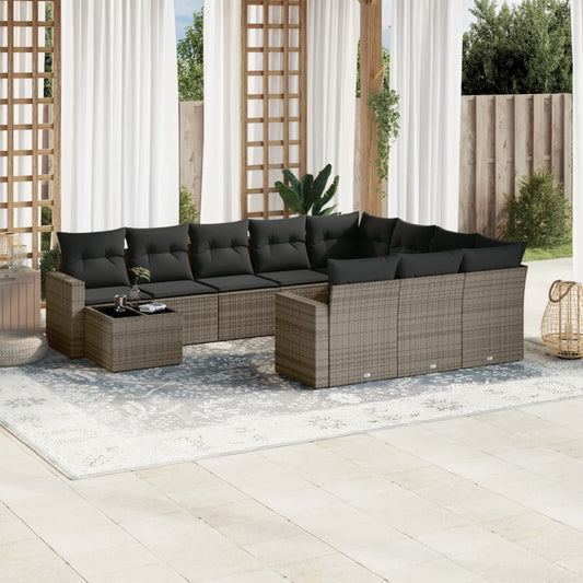 11-delige Loungeset met kussens poly rattan grijs is nu te koop bij PeponiXL, paradijselijk wonen!