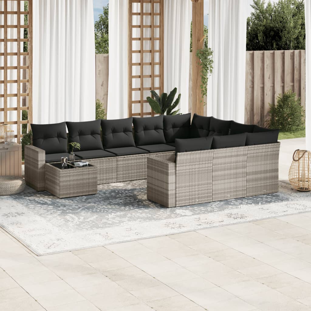 11-delige Loungeset met kussens poly rattan lichtgrijs is nu te koop bij PeponiXL, paradijselijk wonen!