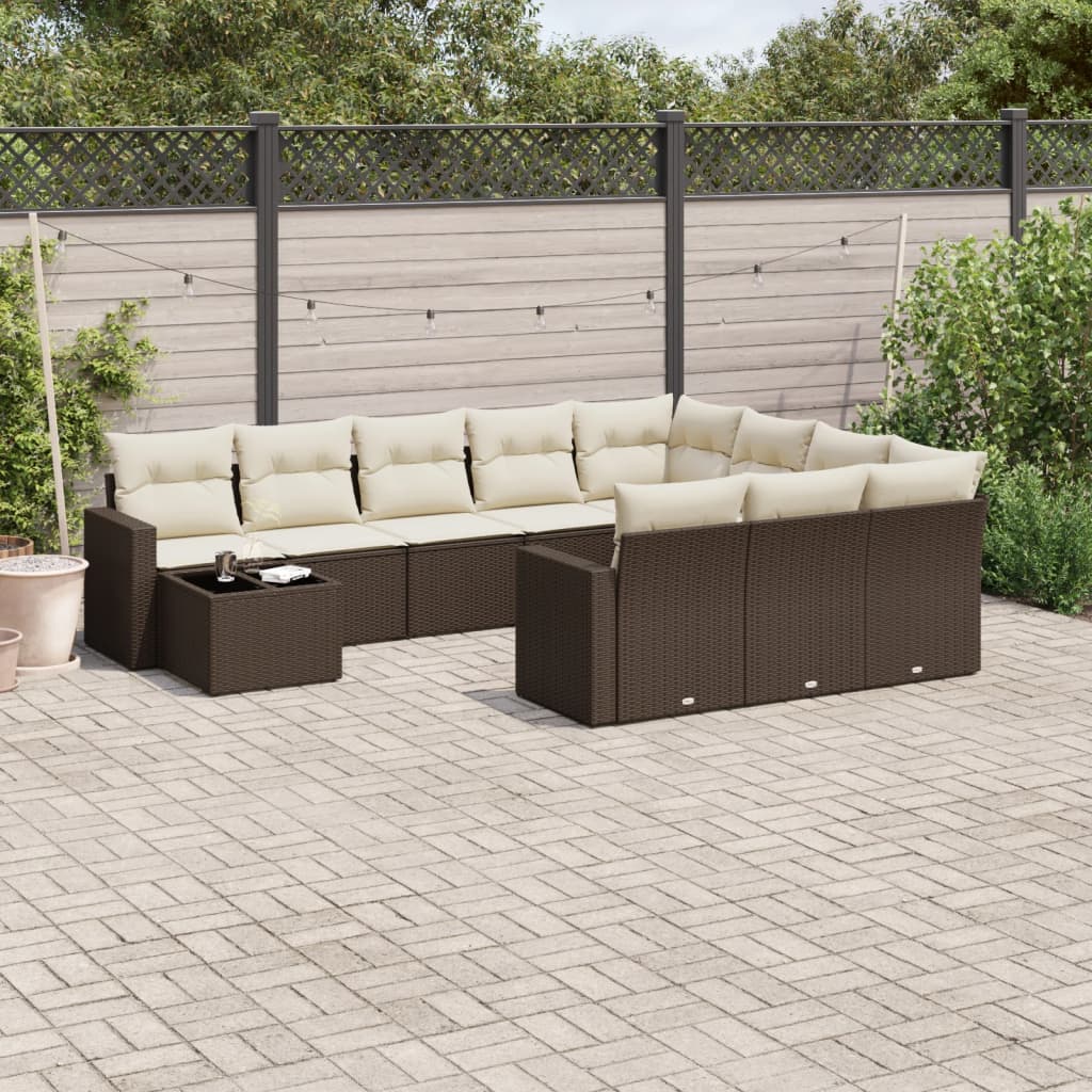 11-delige Loungeset met kussens poly rattan bruin is nu te koop bij PeponiXL, paradijselijk wonen!