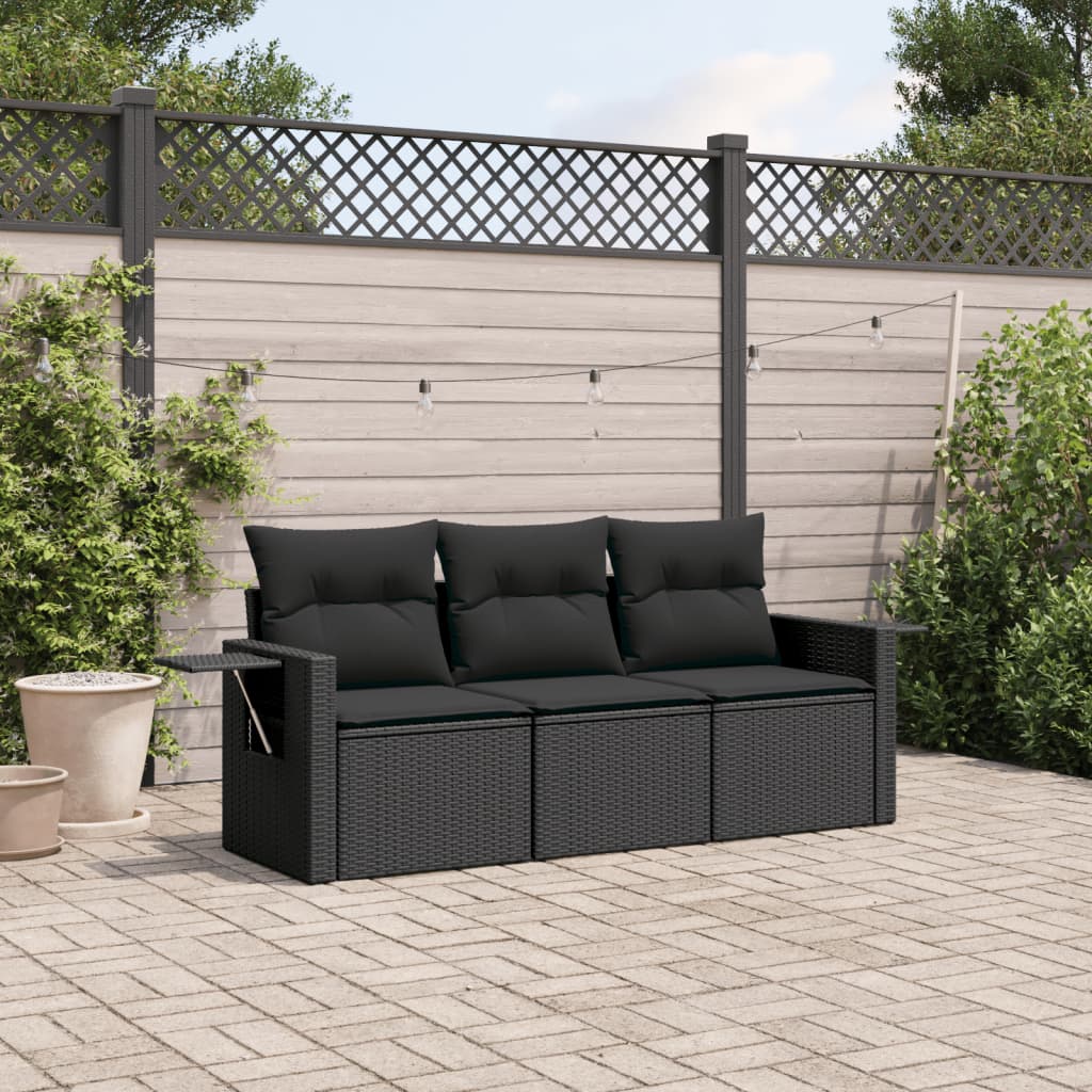 3-delige Loungeset met kussens poly rattan zwart is nu te koop bij PeponiXL, paradijselijk wonen!