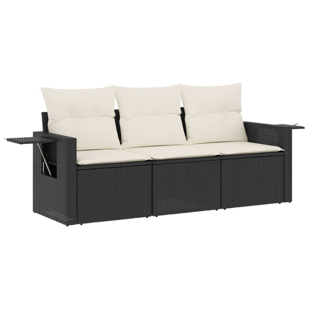 3-delige Loungeset met kussens poly rattan zwart is nu te koop bij PeponiXL, paradijselijk wonen!