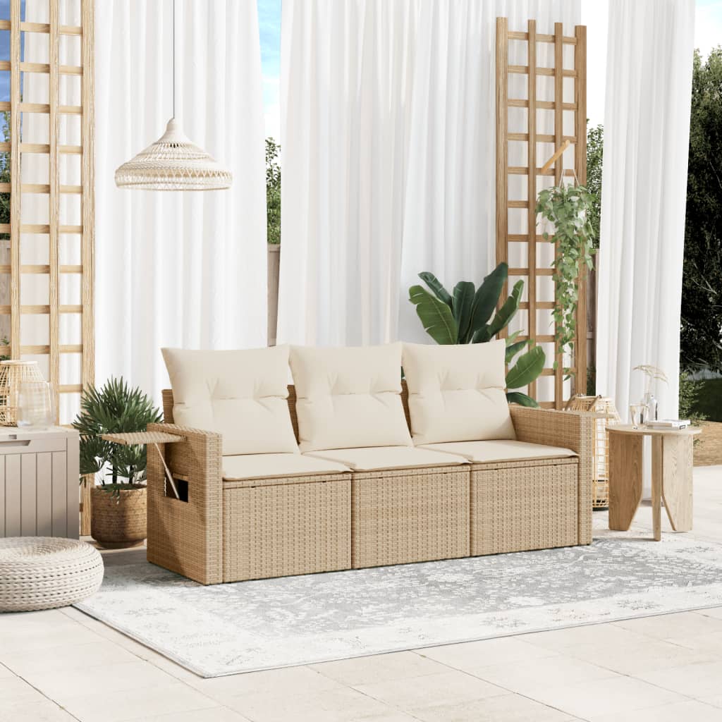 3-delige Loungeset met kussens poly rattan beige is nu te koop bij PeponiXL, paradijselijk wonen!