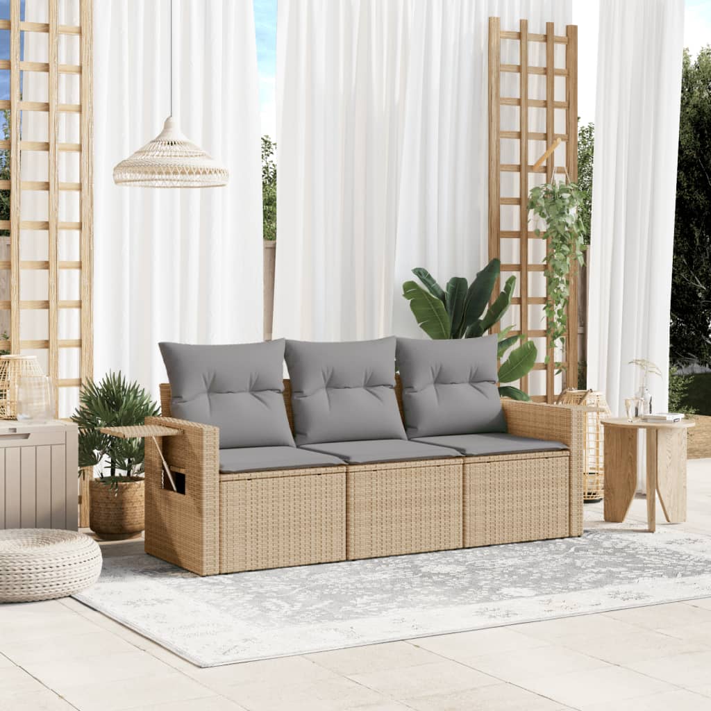 3-delige Loungeset met kussens poly rattan beige is nu te koop bij PeponiXL, paradijselijk wonen!