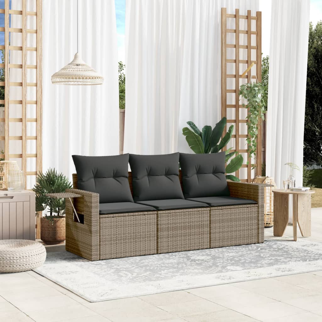 3-delige Loungeset met kussens poly rattan grijs is nu te koop bij PeponiXL, paradijselijk wonen!