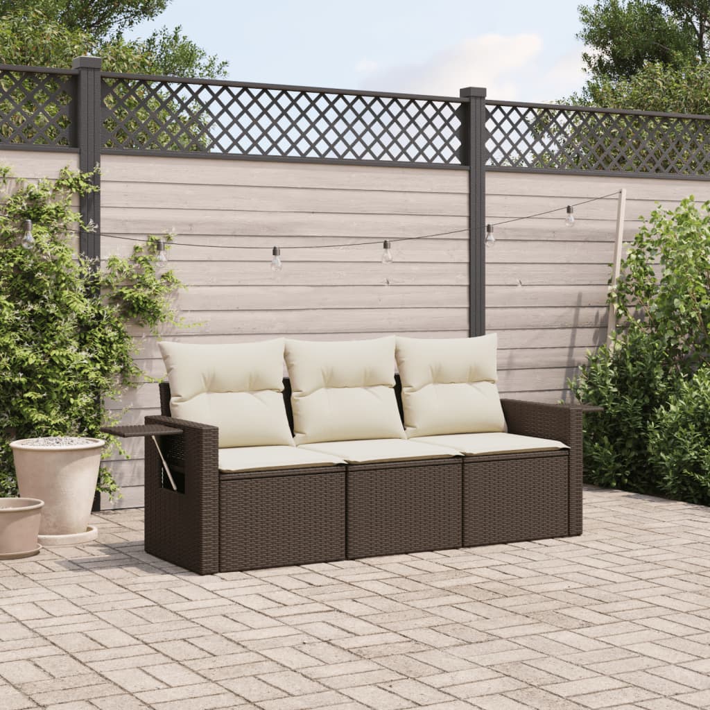 3-delige Loungeset met kussens poly rattan bruin is nu te koop bij PeponiXL, paradijselijk wonen!